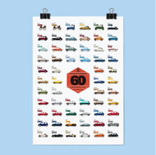 Charger l&#39;image dans la galerie, affiche colorée sur les vieilles voitures avec année de construction